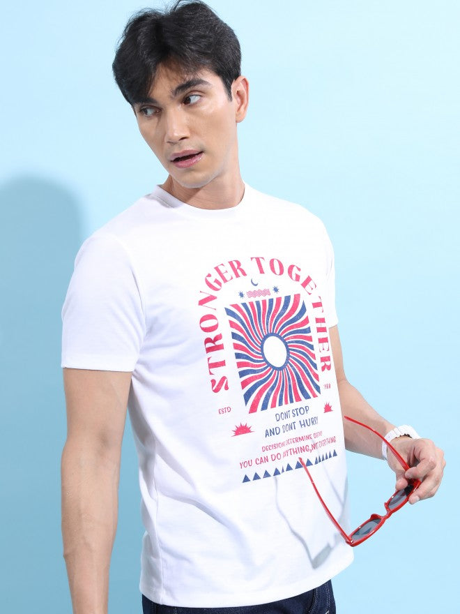 Highlander Men White Printed Round Neck T-Shirt - White - Image 6
