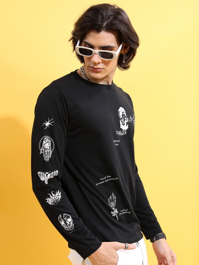 Highlander Men Black Printed Round Neck T-Shirt - Black - Image 6