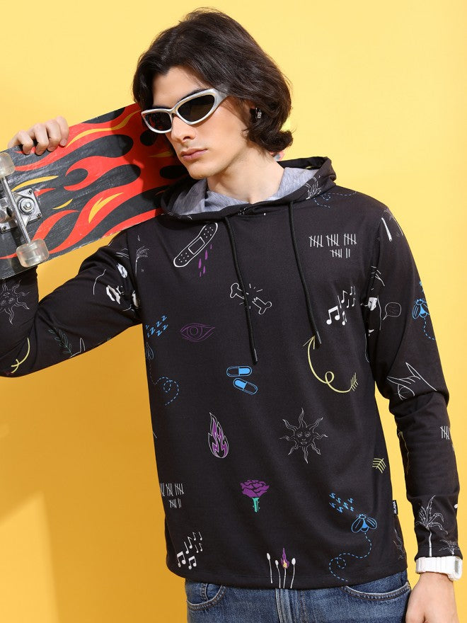 Highlander Men Black Printed Hood T-Shirt - Black - Image 1
