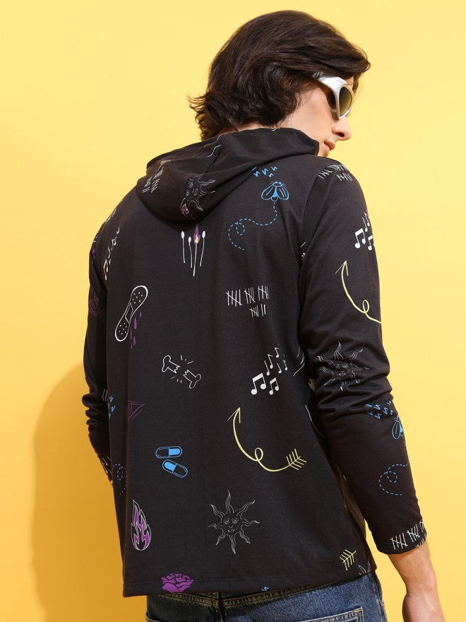 Highlander Men Black Printed Hood T-Shirt - Black - Image 3