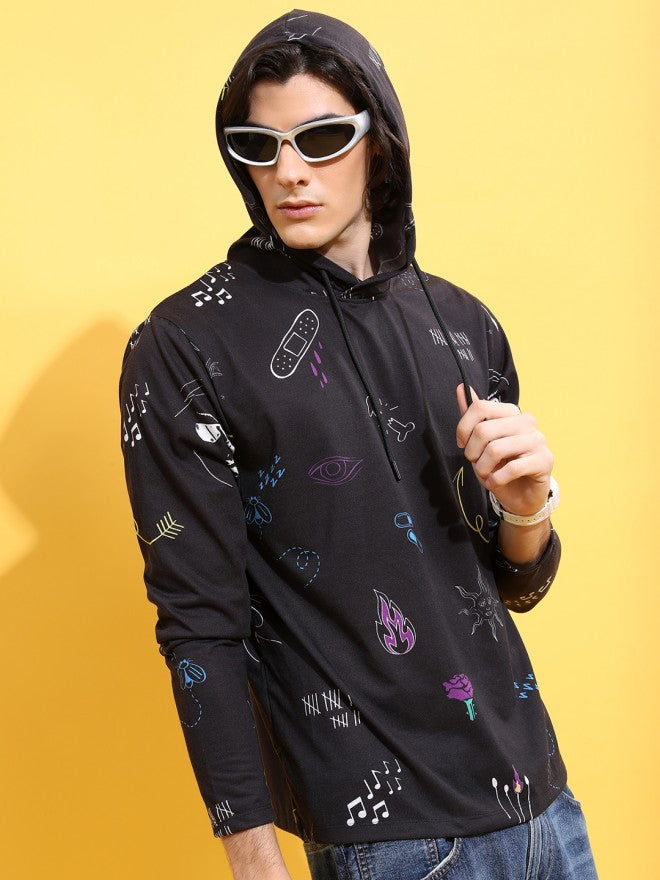 Highlander Men Black Printed Hood T-Shirt - Black - Image 6