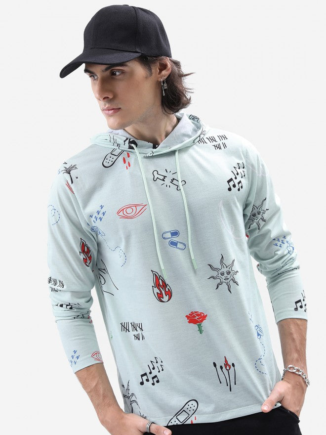 Highlander Men Blue Printed Hood T-Shirt - Blue - Image 1