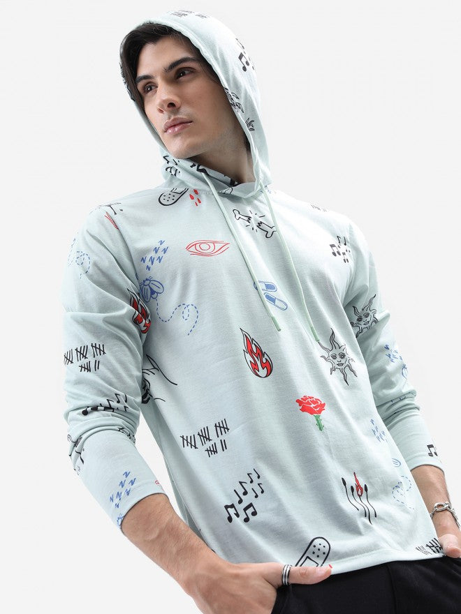 Highlander Men Blue Printed Hood T-Shirt - Blue - Image 6