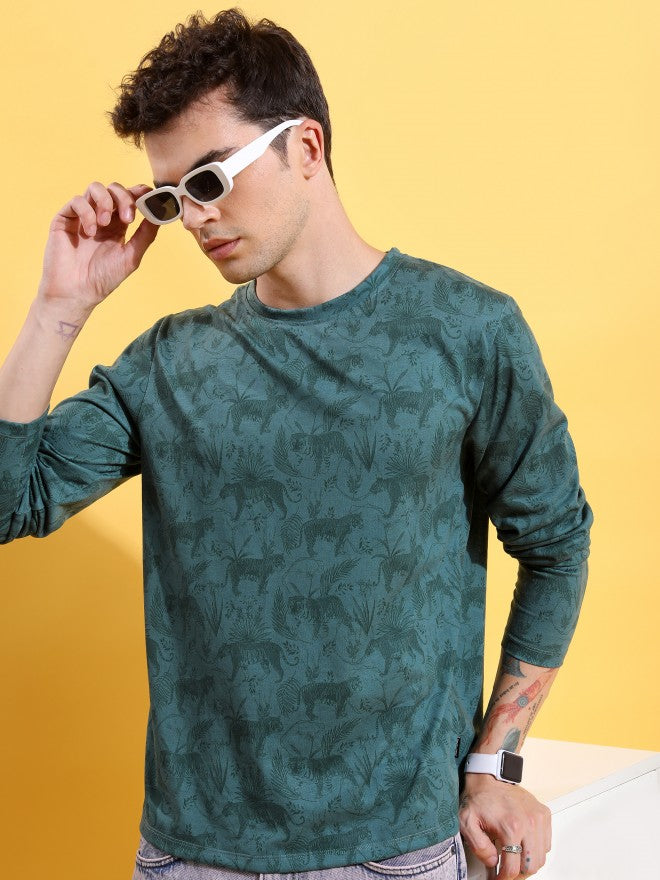 Highlander Men Green Printed Round Neck T-Shirt - Green - Image 1