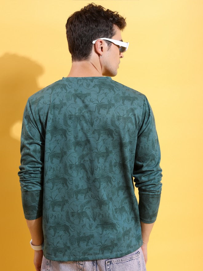 Highlander Men Green Printed Round Neck T-Shirt - Green - Image 3