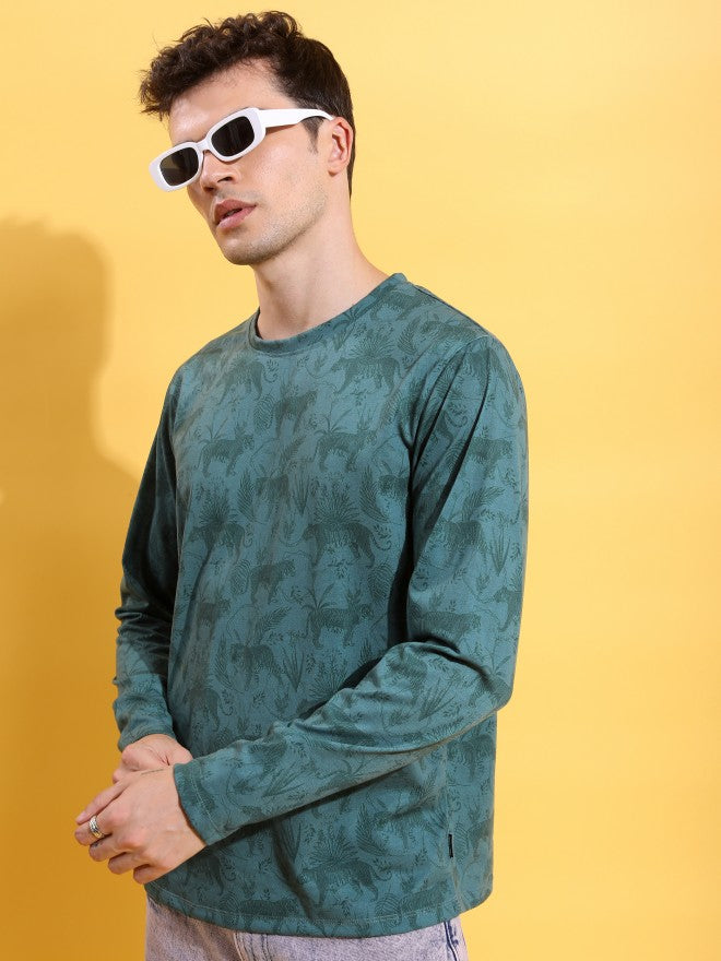 Highlander Men Green Printed Round Neck T-Shirt - Green - Image 4