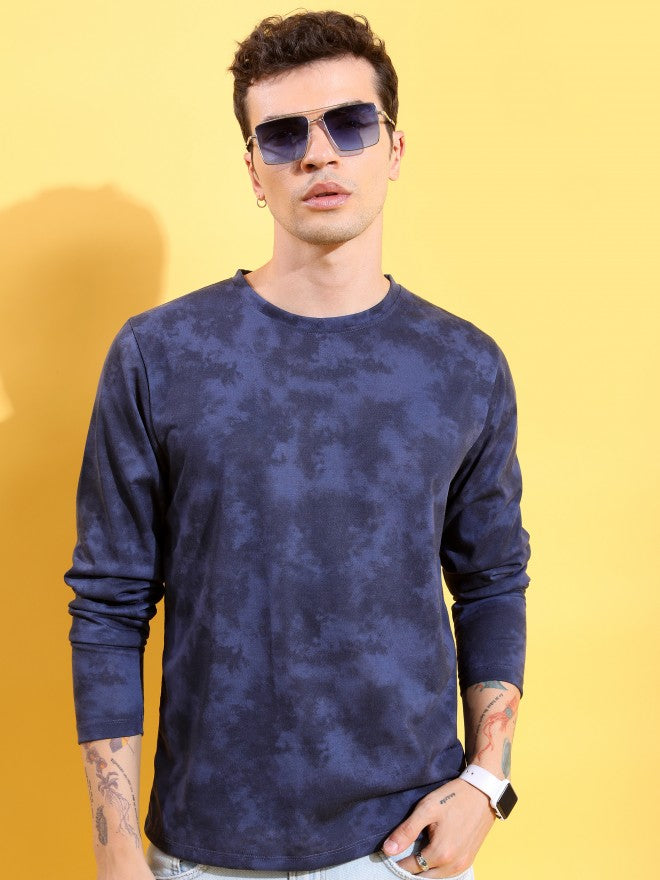 Highlander Men Navy Blue Printed Round Neck T-Shirt - Navy Blue - Image 1