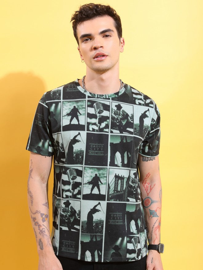 Highlander Men Green/Black Printed Round Neck T-Shirt - Green - Image 1