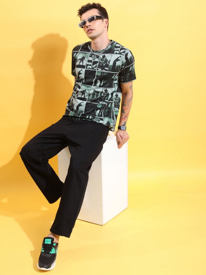 Highlander Men Green/Black Printed Round Neck T-Shirt - Green - Image 2