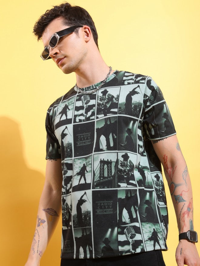 Highlander Men Green/Black Printed Round Neck T-Shirt - Green - Image 4