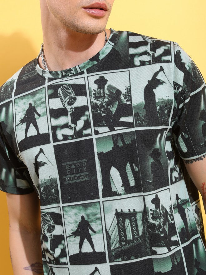 Highlander Men Green/Black Printed Round Neck T-Shirt - Green - Image 5