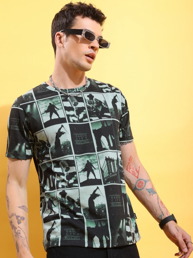 Highlander Men Green/Black Printed Round Neck T-Shirt - Green - Image 6