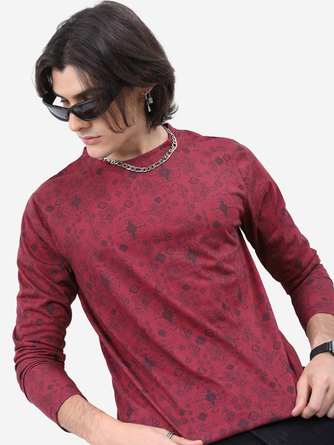 Highlander Men Maroon Printed Round Neck T-Shirt - Maroon - Image 1
