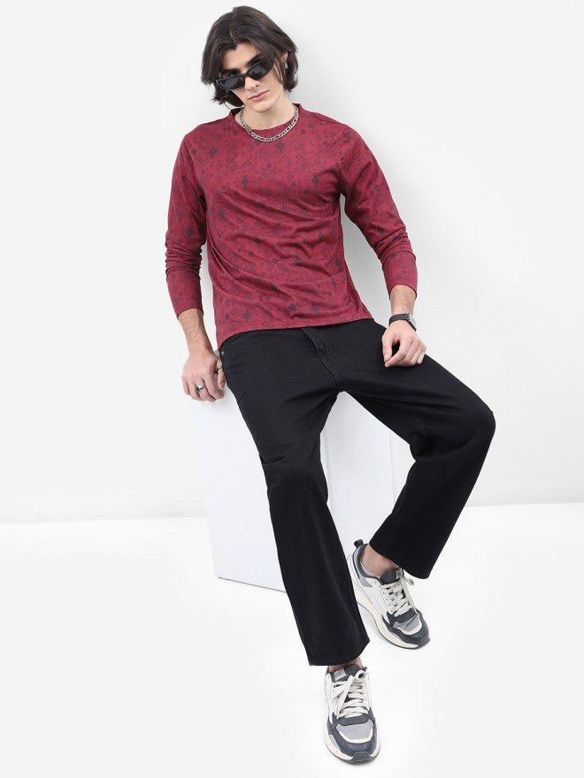 Highlander Men Maroon Printed Round Neck T-Shirt - Maroon - Image 2