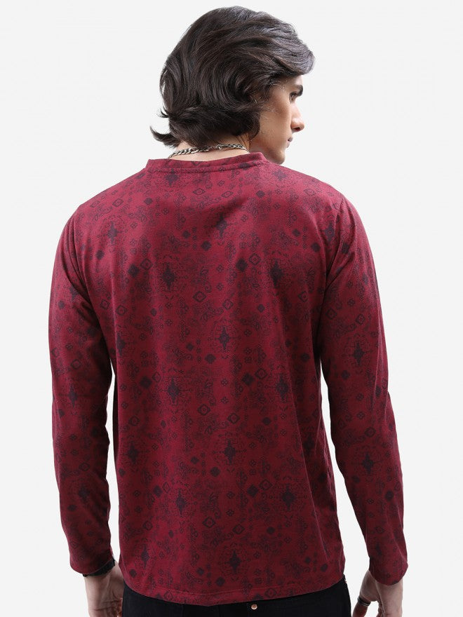 Highlander Men Maroon Printed Round Neck T-Shirt - Maroon - Image 3