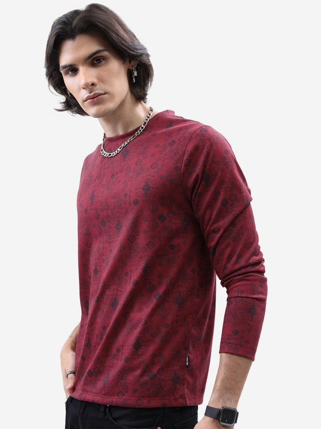 Highlander Men Maroon Printed Round Neck T-Shirt - Maroon - Image 4