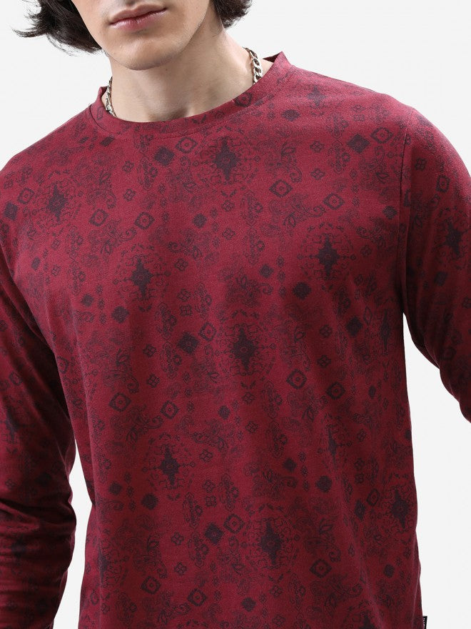 Highlander Men Maroon Printed Round Neck T-Shirt - Maroon - Image 5
