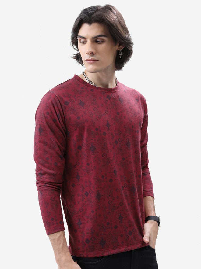 Highlander Men Maroon Printed Round Neck T-Shirt - Maroon - Image 6