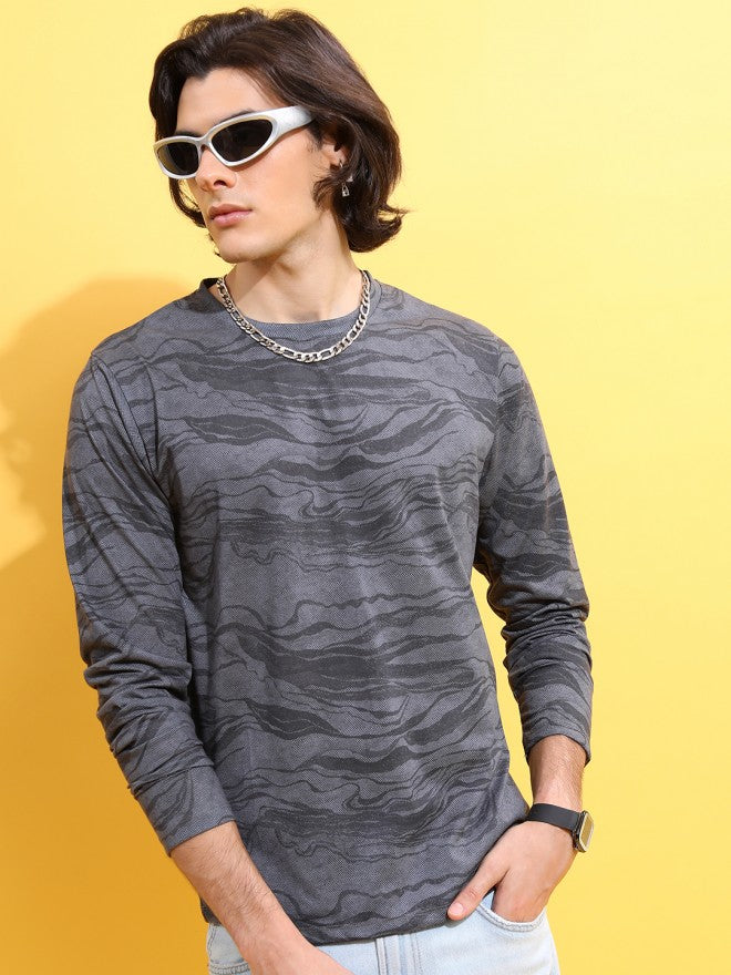 Highlander Men Grey Printed Round Neck T-Shirt - Grey - Image 1