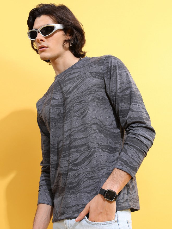 Highlander Men Grey Printed Round Neck T-Shirt - Grey - Image 4