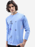 Highlander Men Blue Printed Round Neck T-Shirt - Blue - Image 1