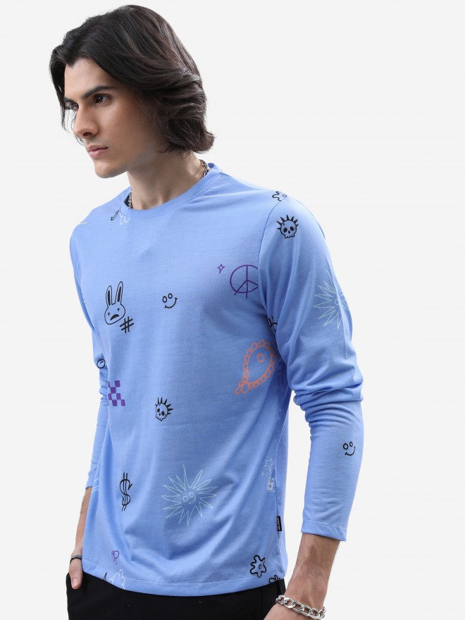 Highlander Men Blue Printed Round Neck T-Shirt - Blue - Image 4