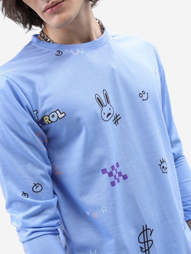 Highlander Men Blue Printed Round Neck T-Shirt - Blue - Image 5