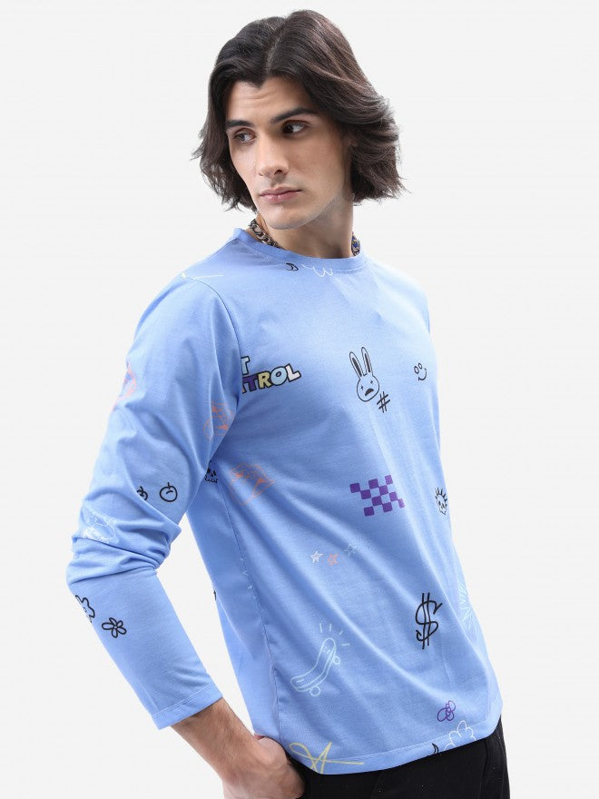 Highlander Men Blue Printed Round Neck T-Shirt - Blue - Image 6