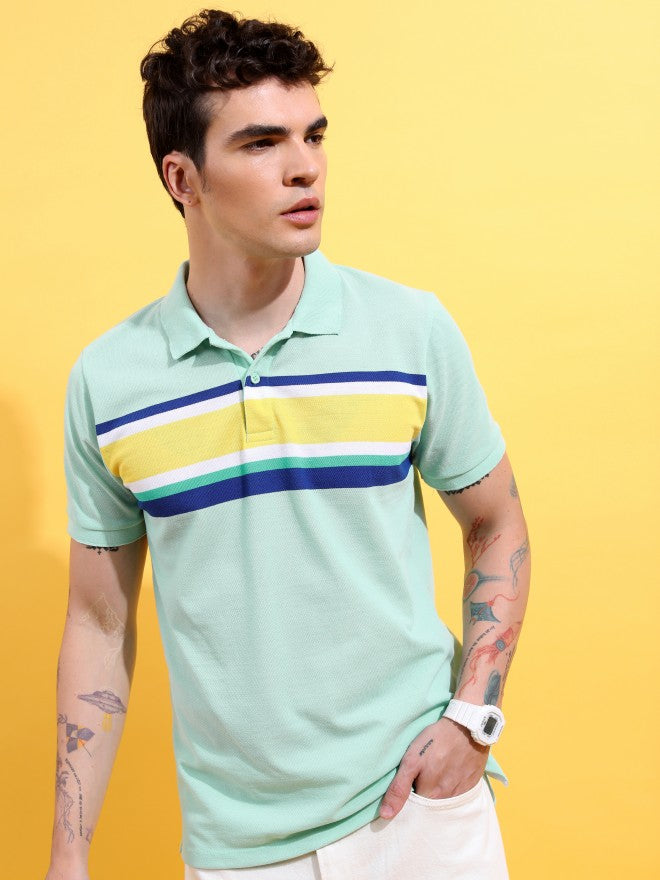 Highlander Men Sea Green/Multi Striped Polo Collar T-Shirt - Sage - Image 1