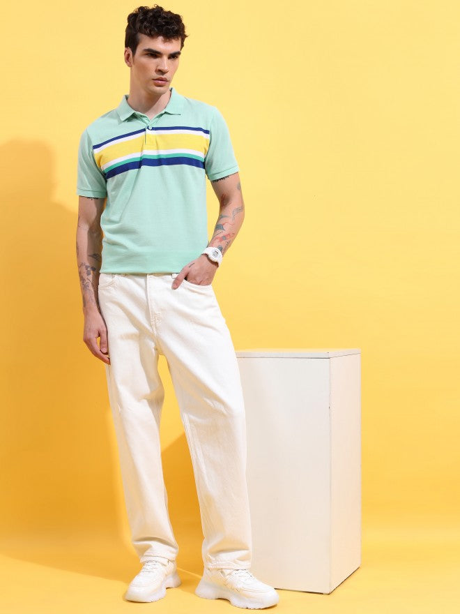 Highlander Men Sea Green/Multi Striped Polo Collar T-Shirt - Sage - Image 2