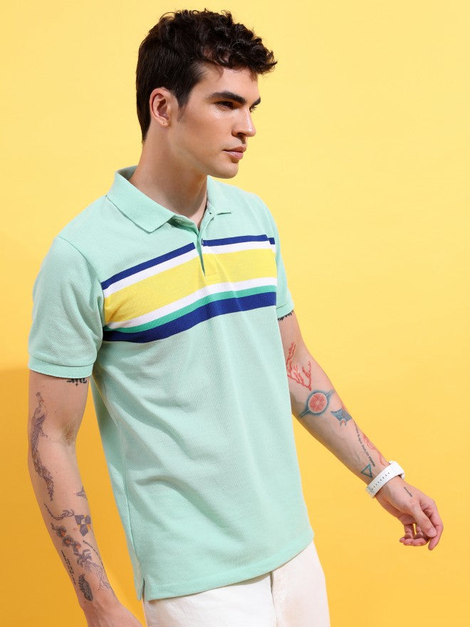 Highlander Men Sea Green/Multi Striped Polo Collar T-Shirt - Sage - Image 6
