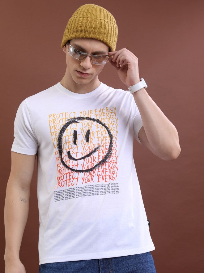 Highlander Men White Printed Round Neck T-Shirt - White - Image 1