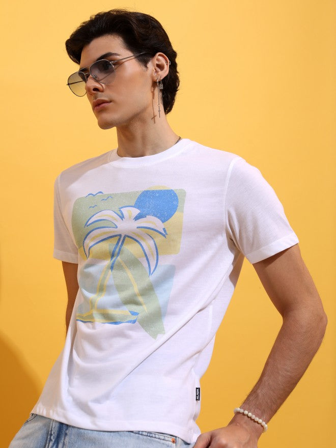 Highlander Men White Printed Round Neck T-Shirt - White - Image 1