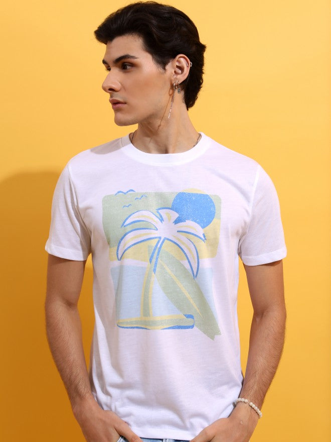 Highlander Men White Printed Round Neck T-Shirt - White - Image 4