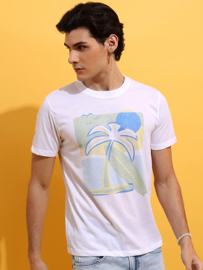 Highlander Men White Printed Round Neck T-Shirt - White - Image 6