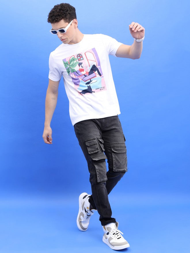 Highlander Men White Printed Round Neck Slim Fit T-Shirt - White - Image 2