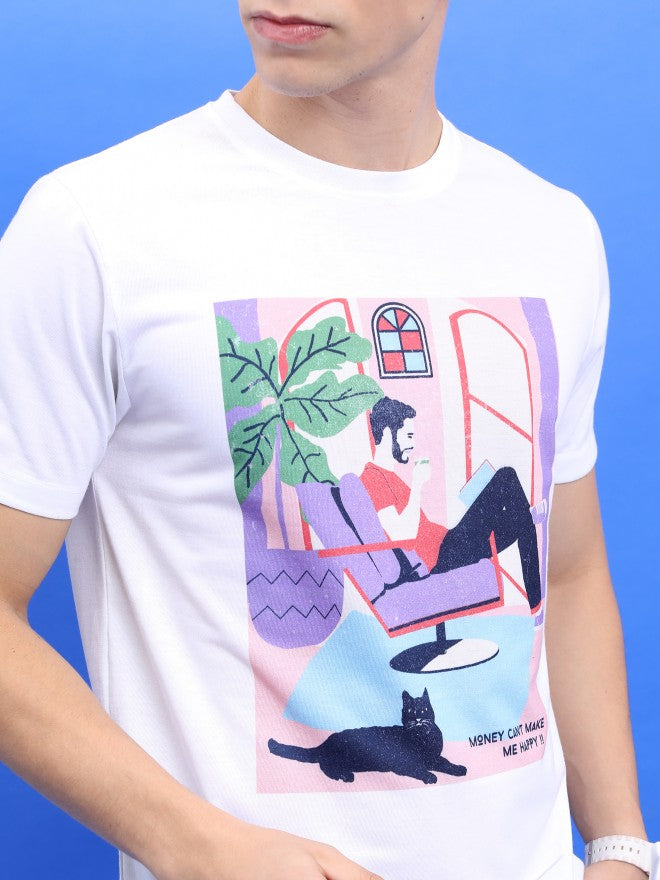 Highlander Men White Printed Round Neck Slim Fit T-Shirt - White - Image 5