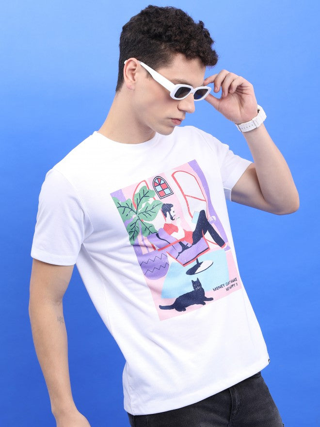Highlander Men White Printed Round Neck Slim Fit T-Shirt - White - Image 6