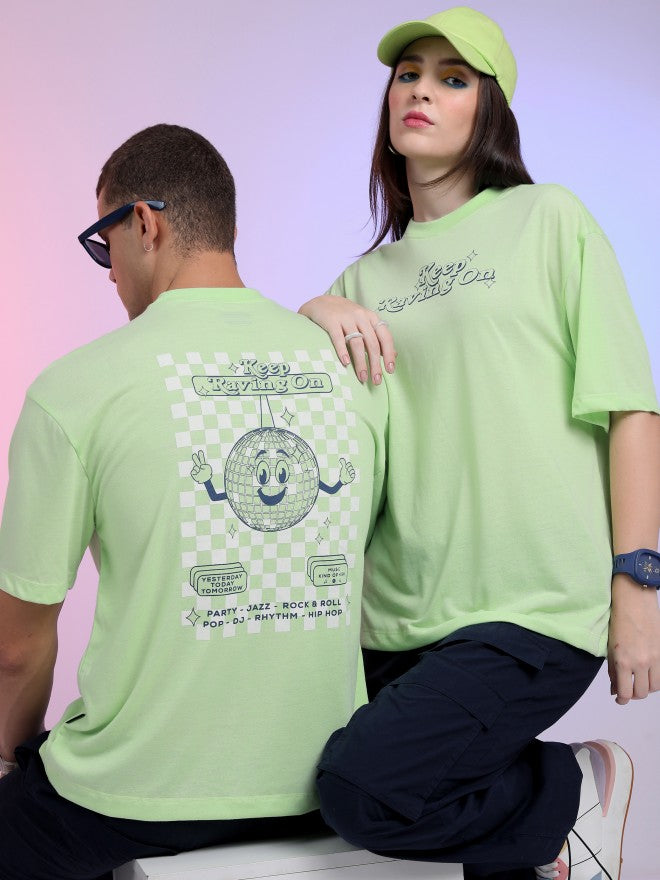 Highlander Unisex Lime Green Printed Oversized Fit T-Shirt - Green - Image 1
