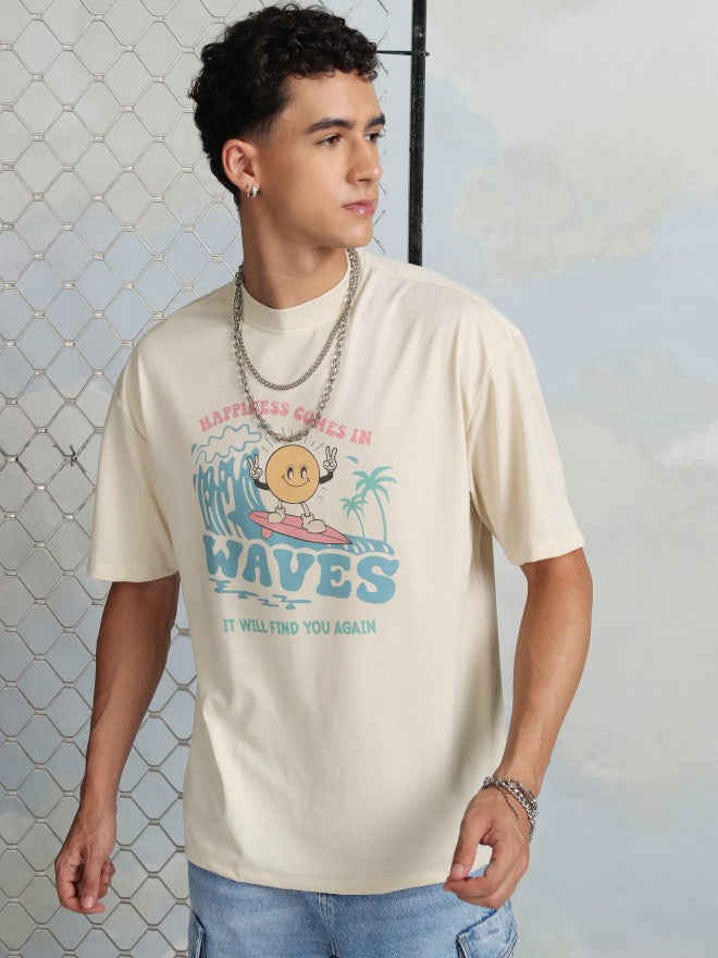 Highlander Men Cream Printed Round Neck T-Shirt - Cream - Image 1