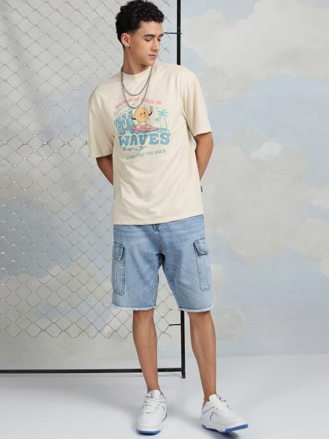 Highlander Men Cream Printed Round Neck T-Shirt - Cream - Image 2
