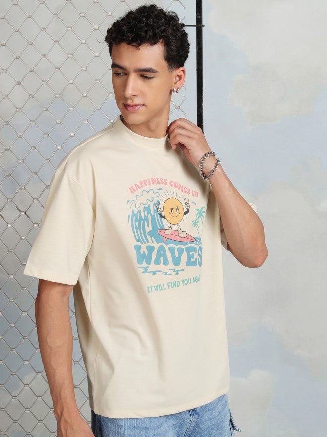 Highlander Men Cream Printed Round Neck T-Shirt - Cream - Image 6