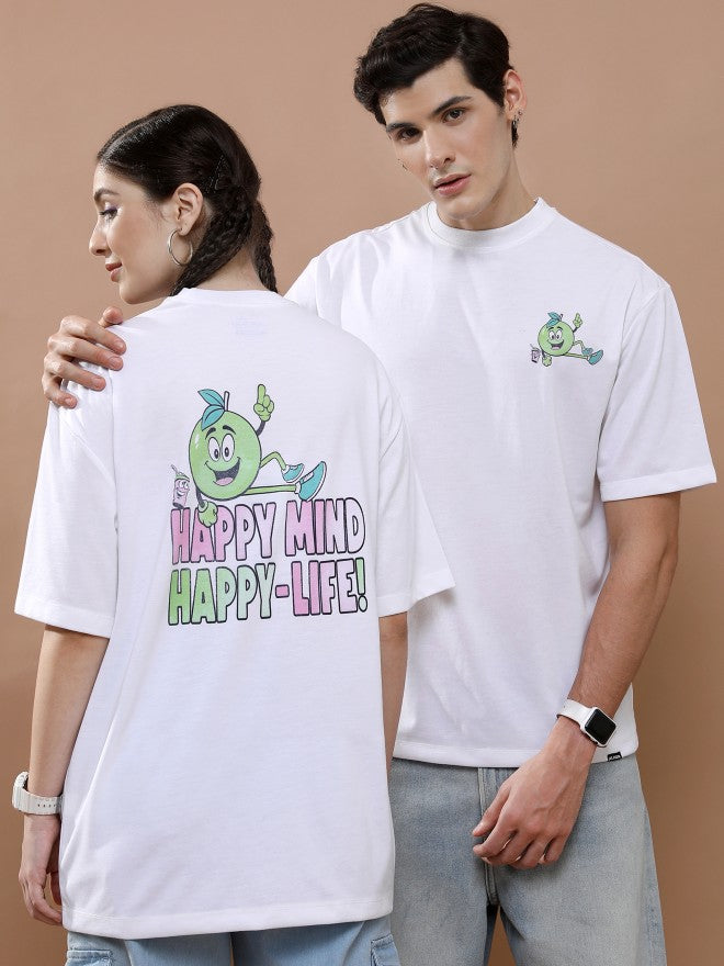 Highlander Unisex White Round Neck Printed Oversized Fit T-Shirt - White - Image 1