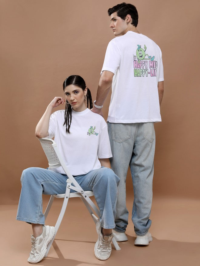 Highlander Unisex White Round Neck Printed Oversized Fit T-Shirt - White - Image 2