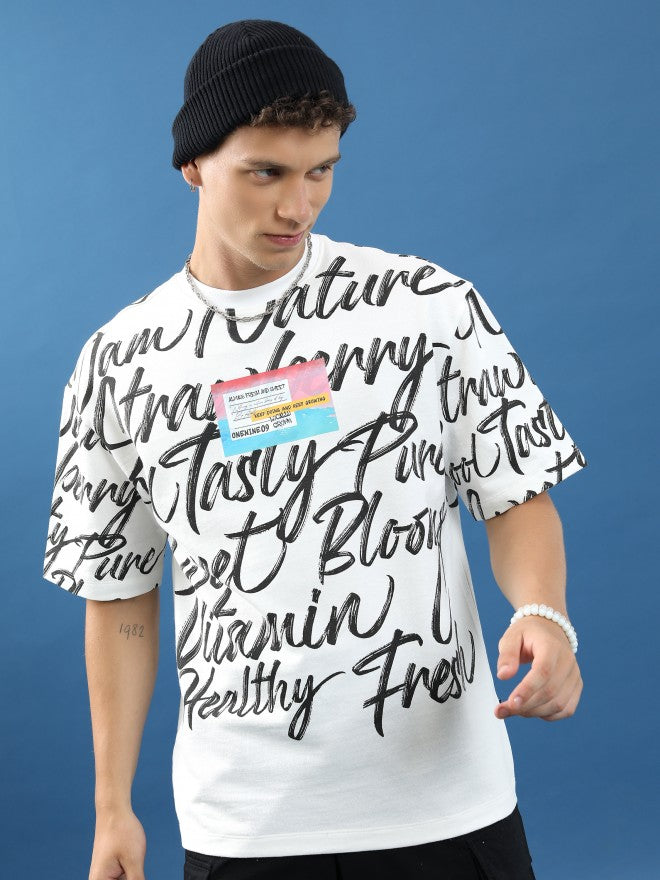 Highlander Unisex White Printed Oversized Fit T-Shirt - White - Image 1