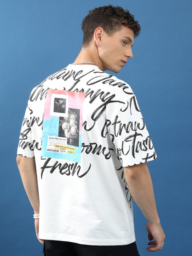 Highlander Unisex White Printed Oversized Fit T-Shirt - White - Image 3