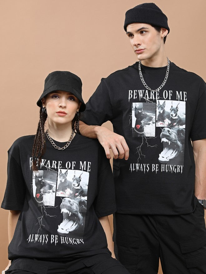 Highlander Unisex Black Round Neck Printed Oversized Fit T-Shirt - Black - Image 1