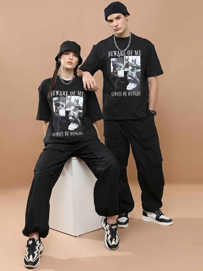 Highlander Unisex Black Round Neck Printed Oversized Fit T-Shirt - Black - Image 2
