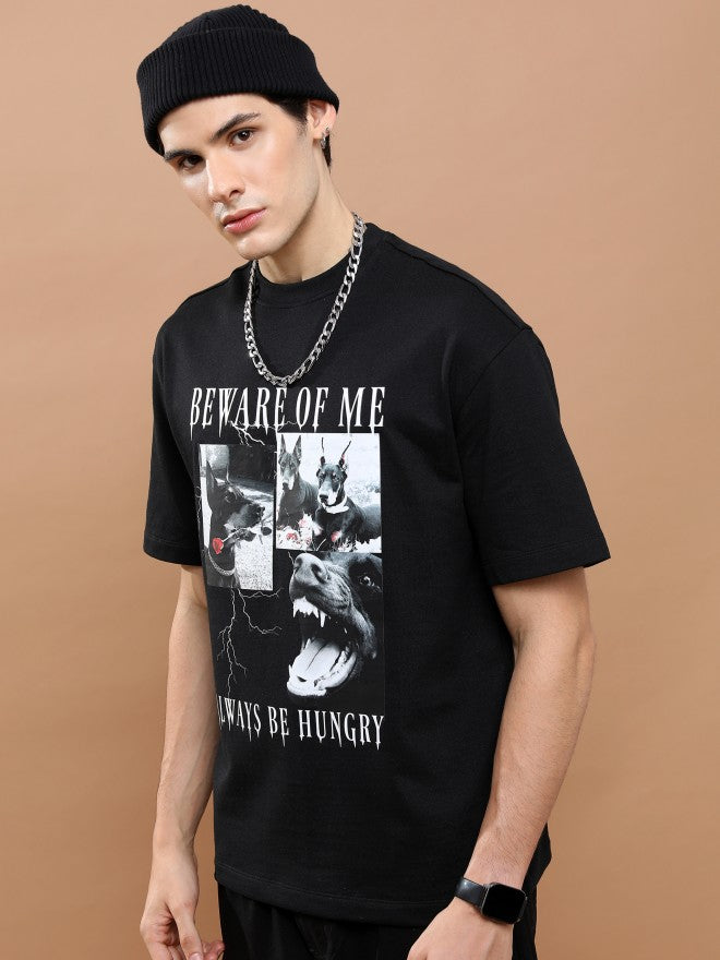 Highlander Unisex Black Round Neck Printed Oversized Fit T-Shirt - Black - Image 4