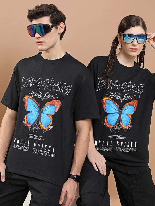 Highlander Unisex Black Round Neck Printed Oversized Fit T-Shirt - Black - Image 1